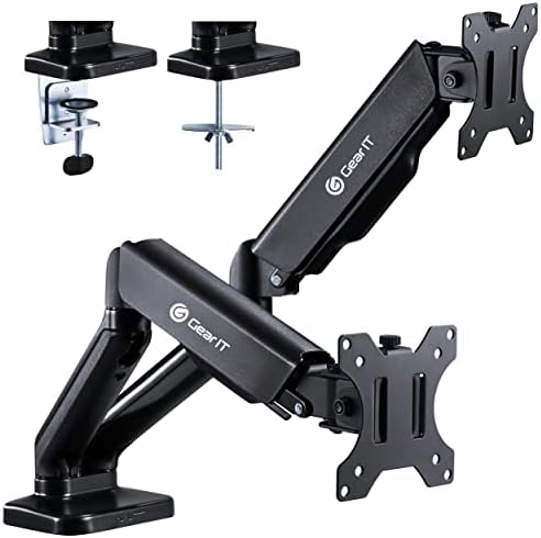 GEARit Dual Monitor Mount (Up to 32 Inch, 19.8 lbs) Desk Stand Mount for LCD LED Monitor, Fully Adjustable Articulating Gas Spring Arm with Quick Release (Tilt, Swivel, Rotate) Vesa 75 100