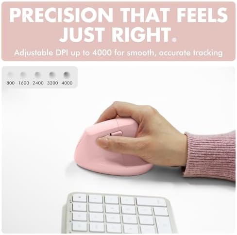 X9 Performance Wireless Vertical Ergonomic Mouse - (BT + 2.4Ghz) - Click in Comfort - Up to 4000 DPI, 6 Button, Rechargeable - Bluetooth Ergonomic Vertical Mouse Wireless - for Mac and PC - Pink