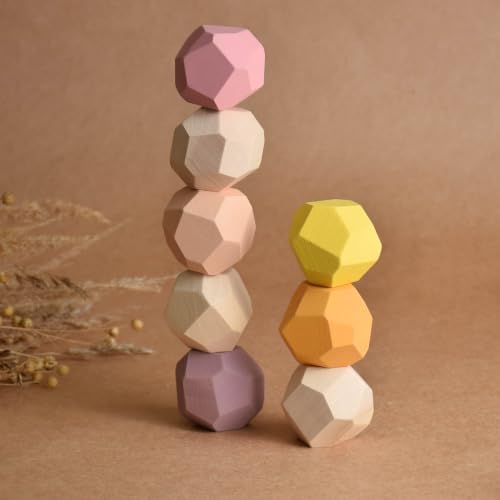 Pastel Wooden Stacking Stones Board Game Solid Natural Wood Balancing Blocks, Handmade Unique Gift, Aesthetic Balancing Rocks, Muted Boho Home Office Decor