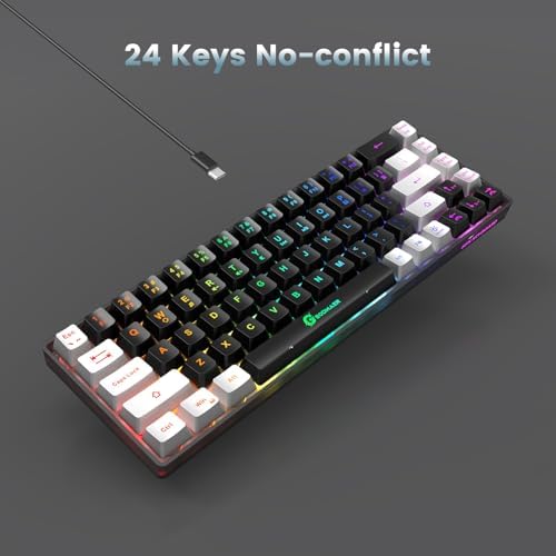 GEODMAER 65% Gaming Keyboard, LED Backlit Mini Wired Gaming Keyboard, Ultra-Compact Anti-Ghosting No-Conflict 68 Keys Gaming Wired Keyboard for PC Laptop Gamer