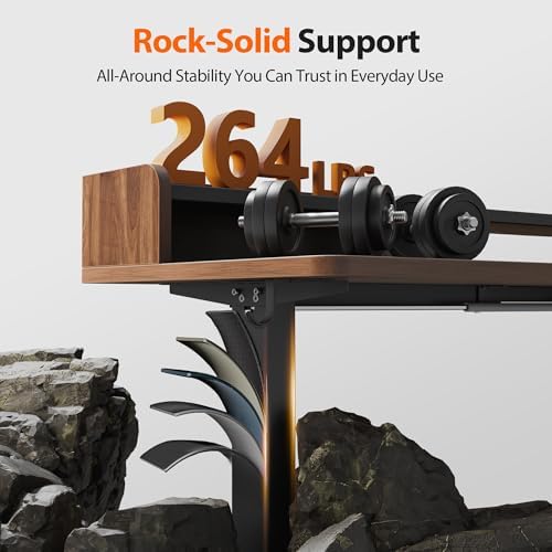 Agilestic L Shaped Standing Desk with Monitor Shelf, 63 Inch, Dark Walnut