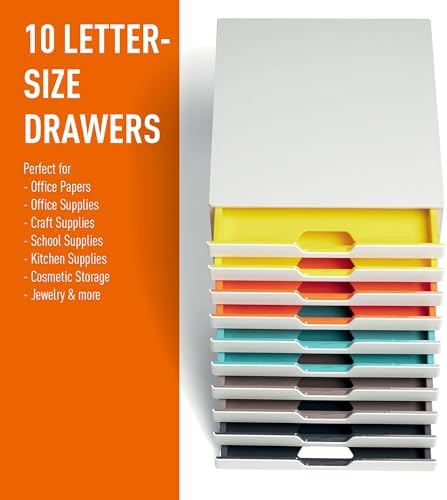 Durable, Varicolor Drawer Organizer, 10 Color Coded Drawers, White