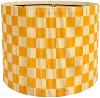Modern Lamp Shade with Colorful and Natural Checkered Pattern Bamboo Made, Translucent Drum Shape, 11.8 Inch for Table and Floor Lamps, Ideal for livingroom bedroom (Orange)