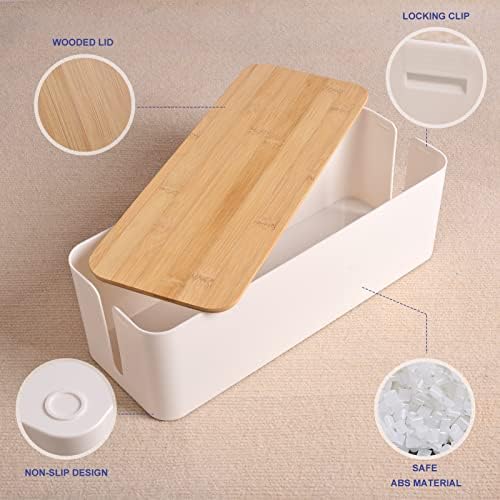 Tuwechen Cable Management Box, Wooden Style Large Cord Organizer Box