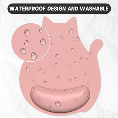 Ergonomic Mouse Pad with Wrist Rest, Cute Cat Memory Foam Padded Pain Relief Non-Slip Wrist Support Mouse Mat for Gaming Work Computer Laptop, Funny Office Supplies Desk Accessory, Rose Pink