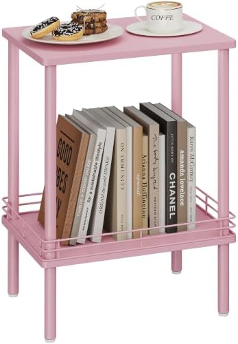 DGSANDGO Modern Small Side Table with Storage, 2-Tier Pink End Table