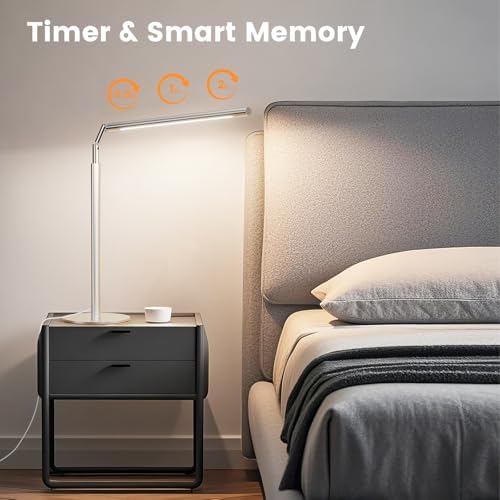 SIBRILLE Silver LED Desk Lamp, 16" Dimmable Metal Desk Light with Base, 15W 1200LM, Adapter Included, Color & Brightness Adjustable, Modern Tall Table Lamp for Home Office Reading Study Task Laptop