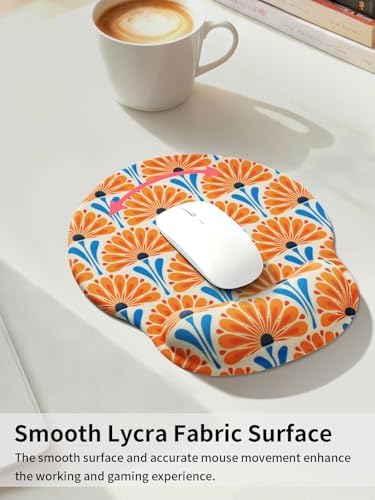 Seorsok Orange Blooming Flowers Mouse Pad with Gel Wrist Support Mouse Pad,Ergonomic Aesthetic,Comfortable Mousepad for Office Game Work Computer,Pain Relief Mousepad with Non-Slip Silicone Base
