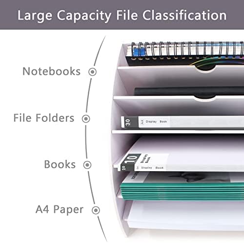 SONGWAY Fan Shaped Desk File Organizer - 6 Compartments File Holder for Desktop, Magazine Rack, Mail Holder, File Sorter, Paper Organizer for Home Office Classroom, White