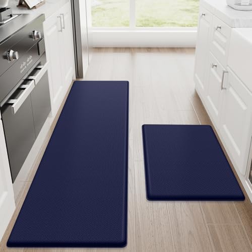 StepRite Kitchen Mats for Floor, 2-Piece Anti-Fatigue Kitchen Rugs, Blue