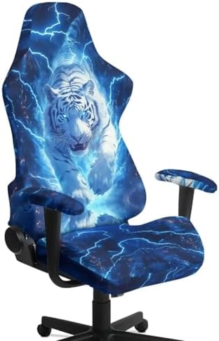 Gaming Chair Cover Tiger Lightning Gaming Chair Armrest Pads Anti Scratch Office Chairs Covers Breathable 4-Piece Universal Fit Gamer Chairs Seat Cover