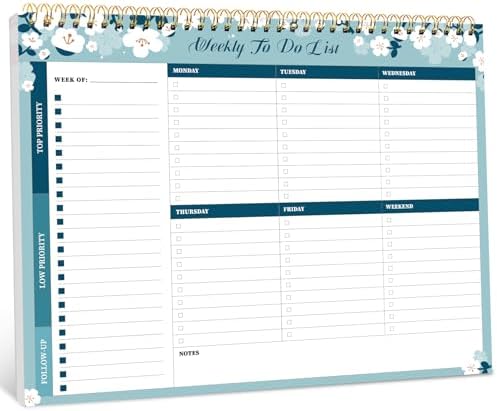 Taja Weekly To Do List Notepad, Undated Weekly Planner Pad, 8.5" x 11"