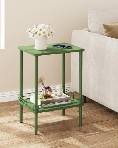 DGSANDGO Modern Small Side Table with Storage, 2-Tier Green End Table