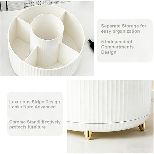 Pencil Pen Holder 5 Slots 360°Degree Rotating Pen Organizers for Desk Desktop Storage Stationery Supplies Cute Pencil Cup Pot Kids Desk Organizer for Office Home School（White 2
