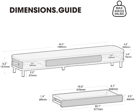 Fenge Dual Monitor Stand with Large Storage Drawer, 42.5" Desk Shelf, Oak