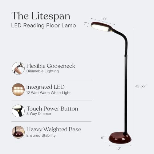 Brightech Litespan - Bright LED Floor Reading Lamp for Over Chair Crafts and Reading, Estheticians' Light for Lash Extensions, Adjustable Standing Lamp for Living Room, Bedroom, Office - Havana Brown