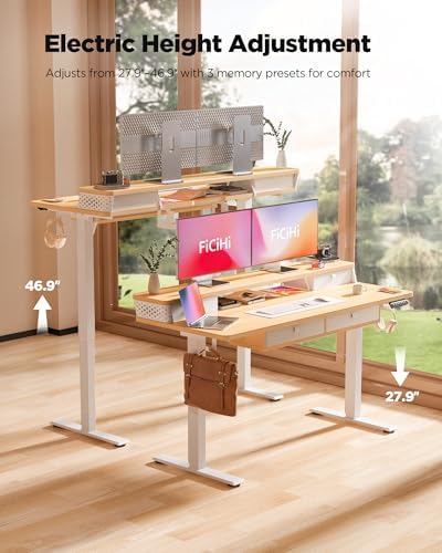 FiCiHi 55x24 Inch Electric Standing Desk, 4 Drawers, Adjustable Height Desk
