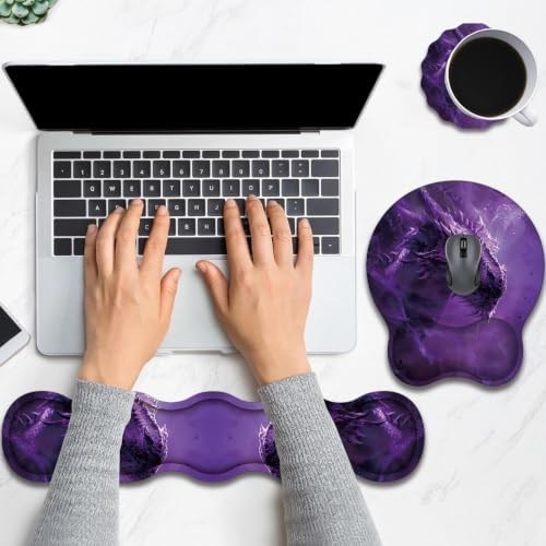 Ergonomic Keyboard Wrist Rest & Mouse Wrist Support Set with Lace Coaster, Gel Memory Foam Anti-Slip Base, Pain Relief for Typing, Purple Dragon