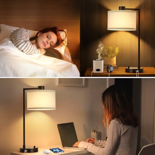 Luvkczc Table Lamp Set of 2, Dimmable Bedside Lamp for Night Stand, USB A+C