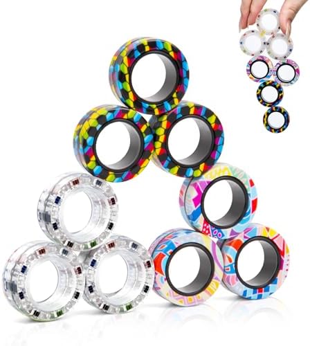 9Pcs Magnetic Rings Fidget Toys for Adults and Kids,Fidget Spinner Rings for Anxiety Relief Therapy Toys for Boy and Girl Ages 8-13,Teens Gift for Teen Party Favors Stocking Stuffers