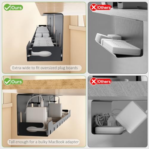 KEEGH Under Desk Cable Management Tray 32 in, Metal Cable Holder, Black