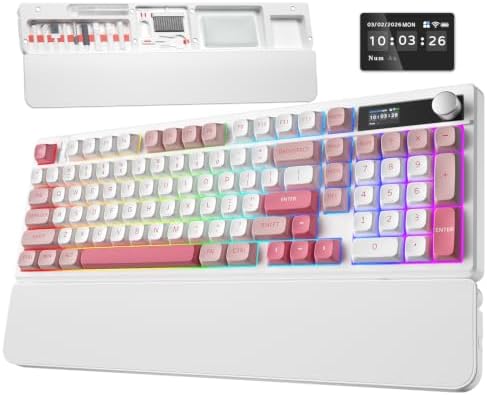 BlueFinger Wireless Gaming Keyboard Pink Creamy Keyboard with Number Pad