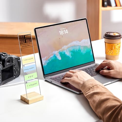 Sticky Note Holder, Monitor Memo Board, Acrylic Post It Note Holder with Wooden Base, Includes 100 Notes, Desk Organizer, Funny Christian Quote “that Means Pray with Me Don’t Play with Me”