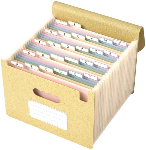 ThinkTex Accordion File Organizer, 26 Pockets File Folders, Dusty Butter