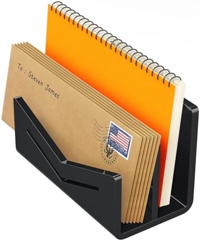 Beego Envelope and Mail Organizer Countertop - 2 Compartments Black Acrylic Desk Organizer Letter Holder Desktop File Sorter Bill Document Folder Rack for Office, Home, School Desk Organization