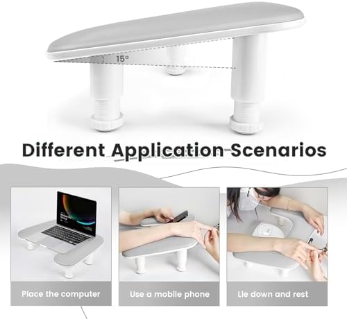 JODSONE Gray U-Shaped Arm Rest for Nails Tech with Rotating Built-In Phone Holder and Adjustable Nail Arm Rest Detachable Manicure Hand Rest for Salon Design