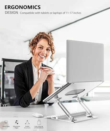 BoYata Laptop Stand, Adjustable Multi-Angle Riser, Up to 17 Inches, Silver