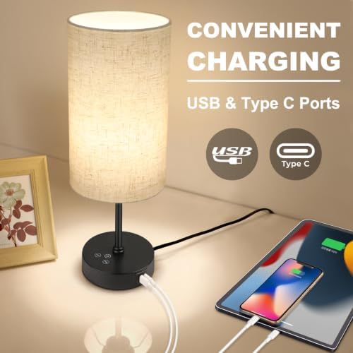 Unicozin 17Inch Table Lamp for Bedroom, Touch Control Bedside Lamp for Reading, 3 CCT & 7 RGB Color Changing, Dimmable Nightstand Lamp for Kids Room Living Room Office, Beige Shade