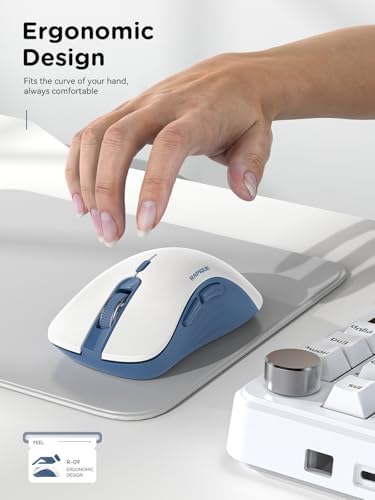 RAPIQUE Bluetooth Wireless Mouse, Dual Bluetooth & 2.4 GHz, Blue and White