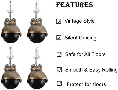 Ball Caster Wheels, Vintage Furniture Replacement Castors for Chair, Leaf Table, Tea Trolley - 30kg Load Capacity Each for Ottomans, Wheelchair, Coffee Table - Swivel Casters (4 Pcs)