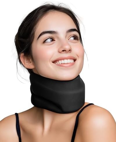 Neck Brace Cervical Collar - Neck Support Brace for Sleeping, Soft Foam Wraps Keep Vertebrae Stable and Aligned for Relief of Cervical Spine Pressure Black Medium(12.6-15.8 Inch)