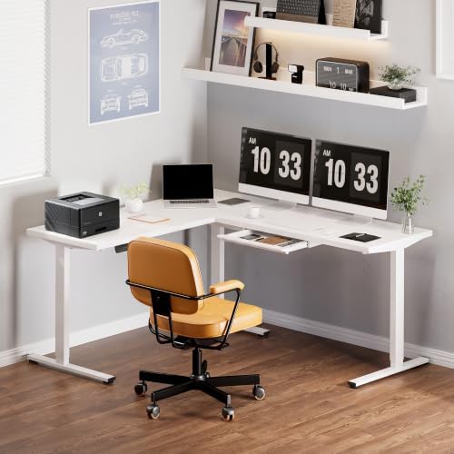 SANODESK 71x63 Electric L-Shaped Corner Standing Desk with Storage