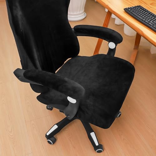FORCHEER Velvet Gaming Chair Cover with Armrest Covers Black Stretch Racing Style Game Chair with Attached Arms Covers Cat Scratch Proof Washable 3 PCS