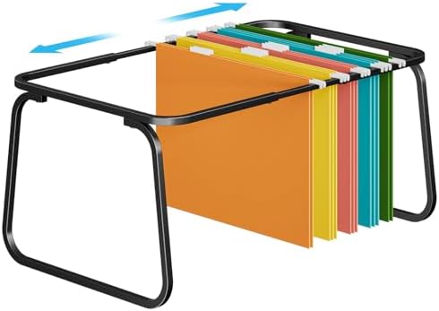 Marbrasse Hanging File Folder Frame, Adjustable Letter Size File Holder 16-25 Inches, Metal File Cabinet Rails for Office, Home, School, Black
