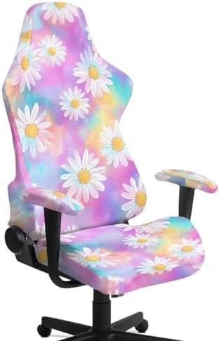 Daisy Tie Dye Print Gaming Chair Cover Washable 4 Piece Furniture Protector Breathable Stretchable Gaming Chair Slipcover with Armrest Covers