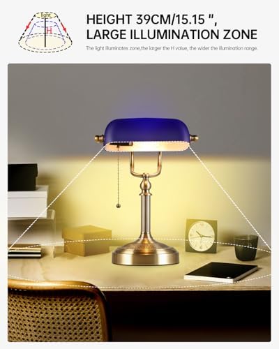 Blue Glass Bankers Desk Lamp,Plug in