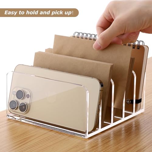 SANRUI 5 Slot Acrylic Mail Sorter Holder, Clear Letter File Desk Organizer