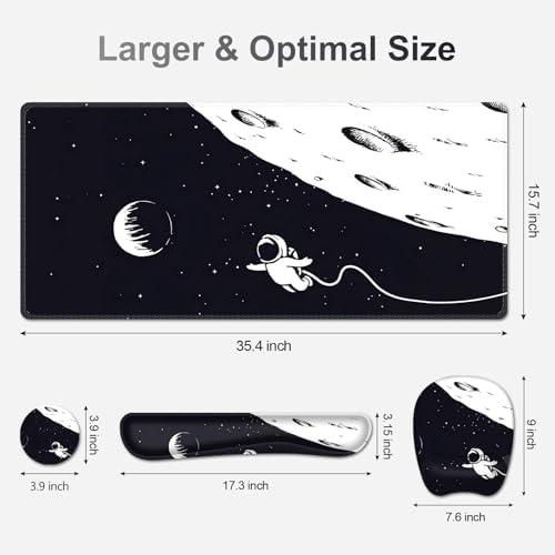 Large Mouse Pad, Keyboard Wrist Rest Set, Ergonomic, Non-slip, Washable, Wrist Support, Waterproof, 35.4 x 16 inches, Space Astronaut
