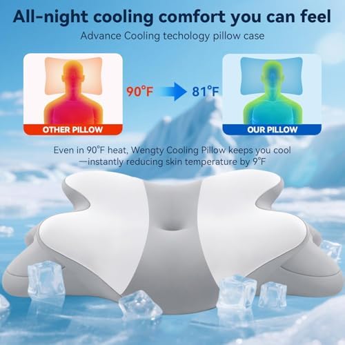 Ergo Pillow for Sleep Apnea, Neck Pain & Snoring Relief, Cervical Neck Pillow for Side Sleeper,Orthopedic Memory Foam w/Ergonomic Neck Support, Medium Soft (Whitegrey, Queen Size)