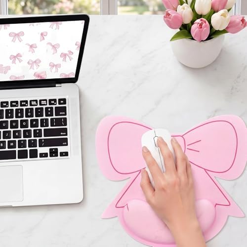 Sabary Pink Mouse Pad with Wrist Rest Pink Bow Ergonomic Gel Mouse Pad