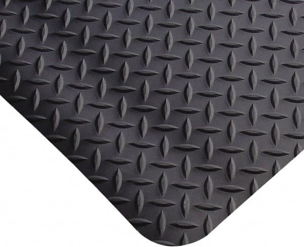 Anti-Fatigue Mat: 3' Long, 2' Wide, 11/16 Thick, Vinyl, Beveled Edges, Heavy-Duty - Diamond Plate Surface, Black, for Dry Areas