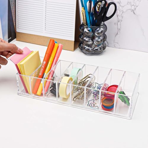 NatSumeBasics Clear Drawer Organizer 8-Section Desk Compartment
