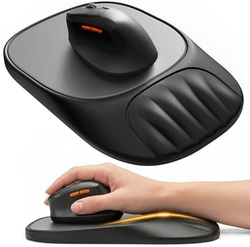 Ergonomic Mouse Pad with Wrist Rest, Sloped Memory Foam Mousepad with Wrist Support, Cooling Channels, Non-Slip Base, Smooth Lycra Surface for Office, Gaming & Home Desk (Space Grey)