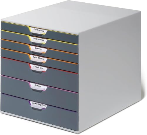 Durable Varicolor Drawer Organizer, 7 Color Coded Drawers, Gray