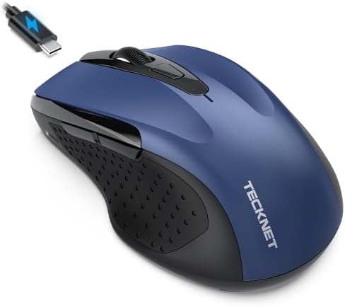 TECKNET Rechargeable Jiggler Wireless Mouse, Dual-Mode Connectivity, Blue