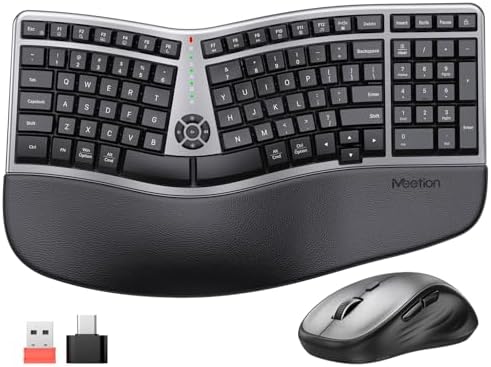 MEETION Ergonomic Wireless Keyboard Mouse, Split Palm Rest Keyboard, Black